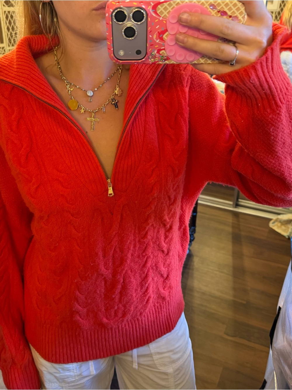 J. Crew Men's Bright Red Cable-Knit Half-Zip Sweater